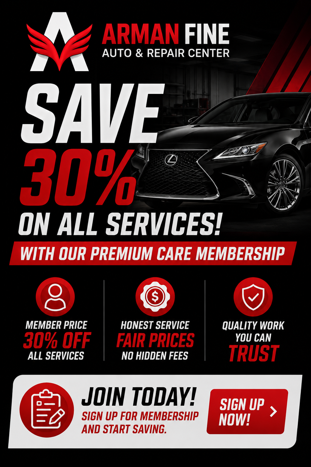Sign Up for Premium Care Membership 30 Percent Off Auto Repair