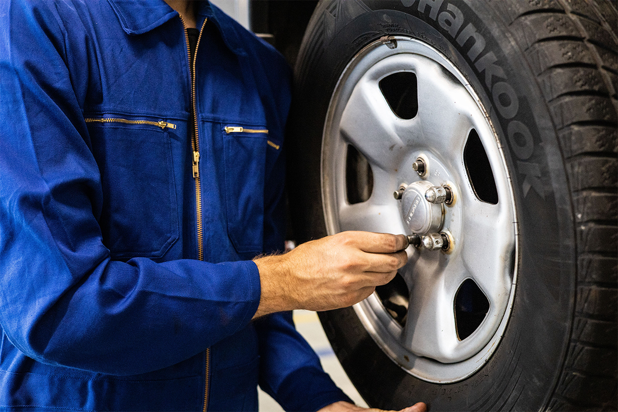 Wheel alignment service on a vehicle at Arman Fine Auto
