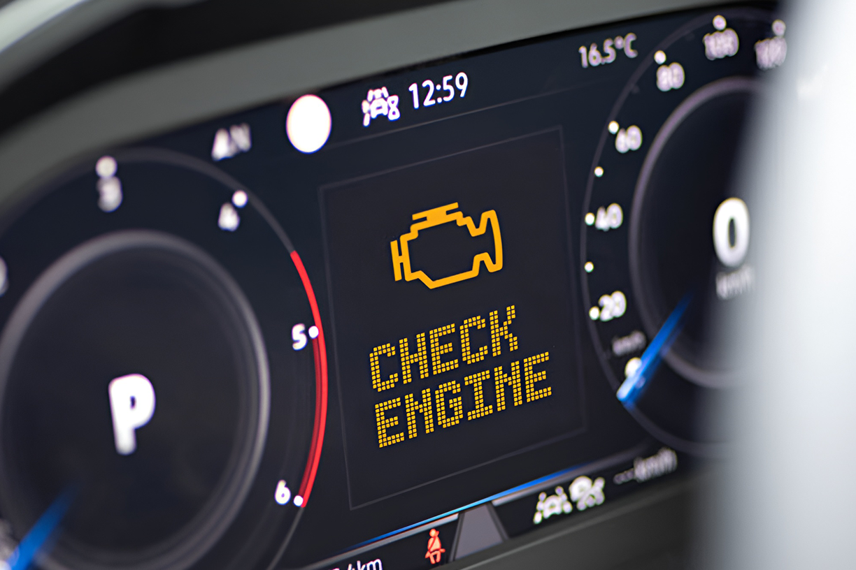Check engine light illuminated on a vehicle dashboard