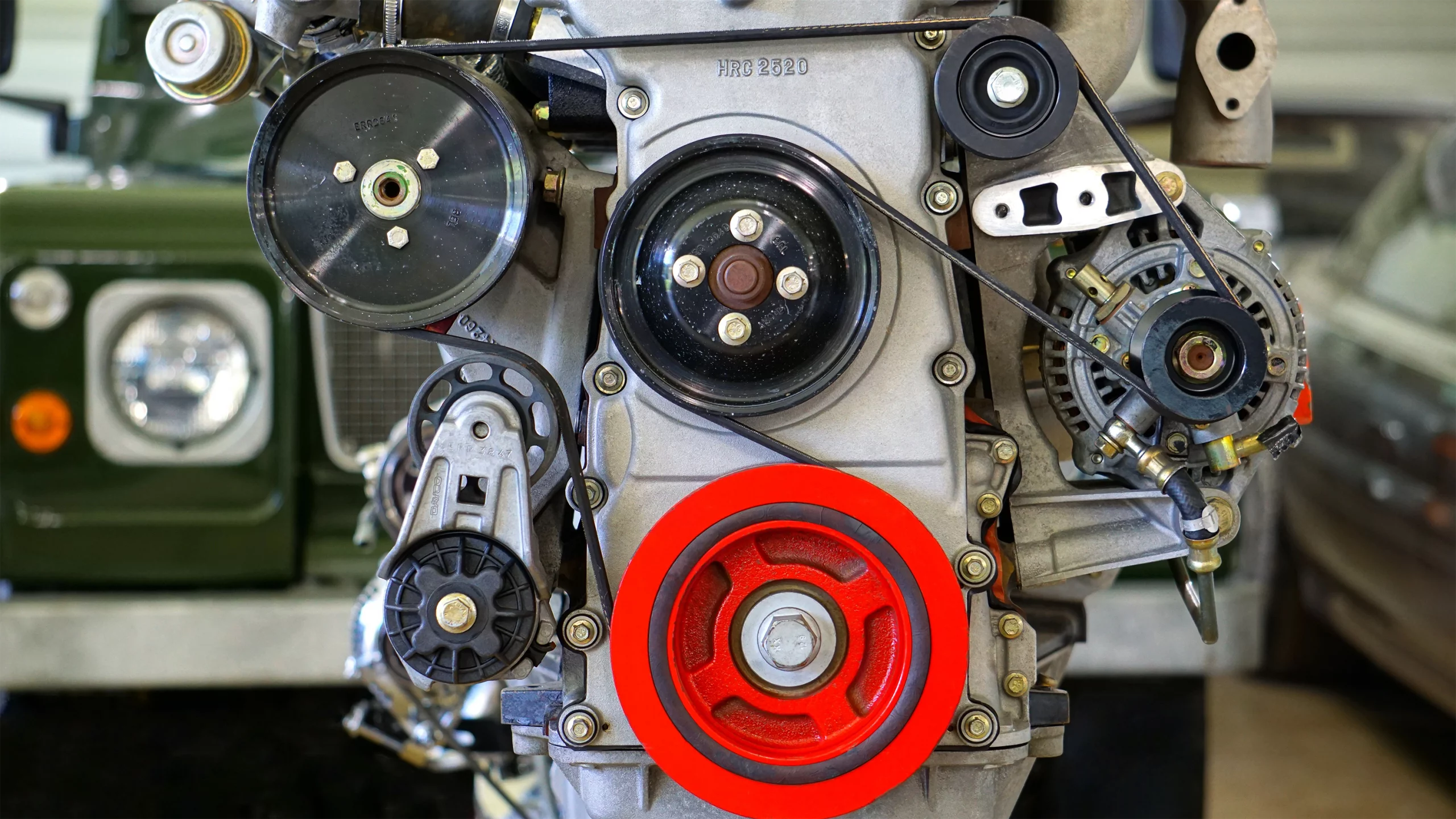 Close-up of an engine and transmission system